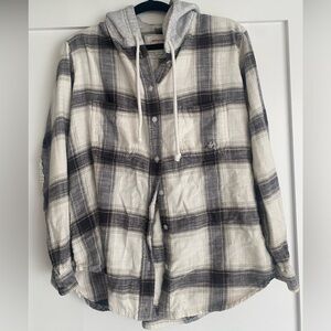 American Eagle Distressed Hooded Flannel
